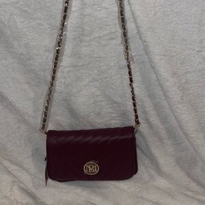 NWT Badgley Mischka Elegant Burgundy Crossbody Bag with gold accented strap